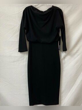 NWT Badgley Mischka Black Draped Cocktail Dress Size Small